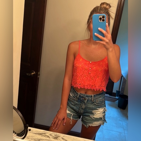 Love Tree Tops - Women’s Neon Peach/Pink Crop Top